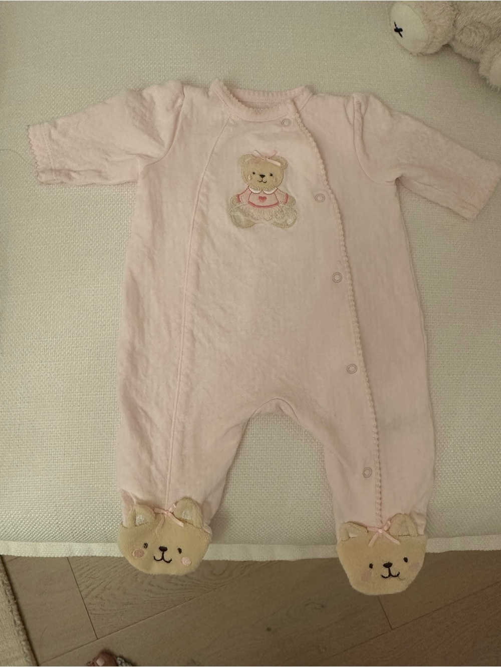 Little me Baby Pink Bear Applique One-Piece onesie suit Newborn